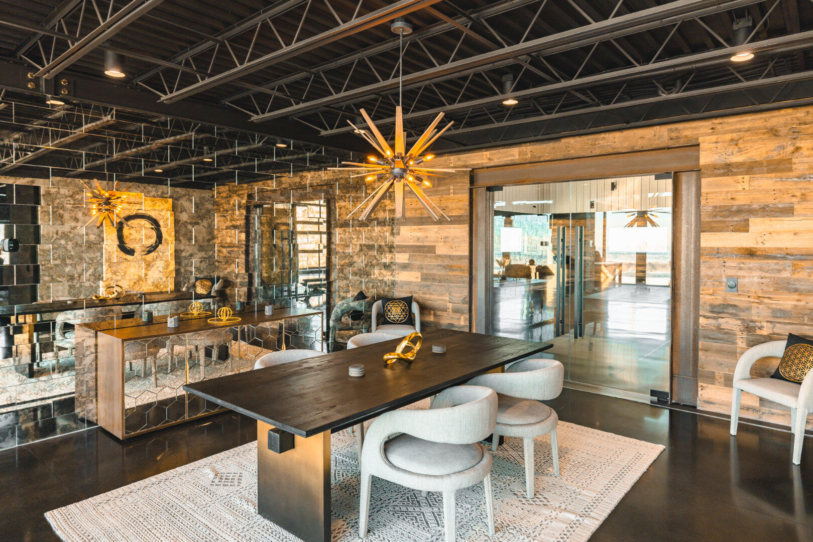 Dining toward antique mirror wall