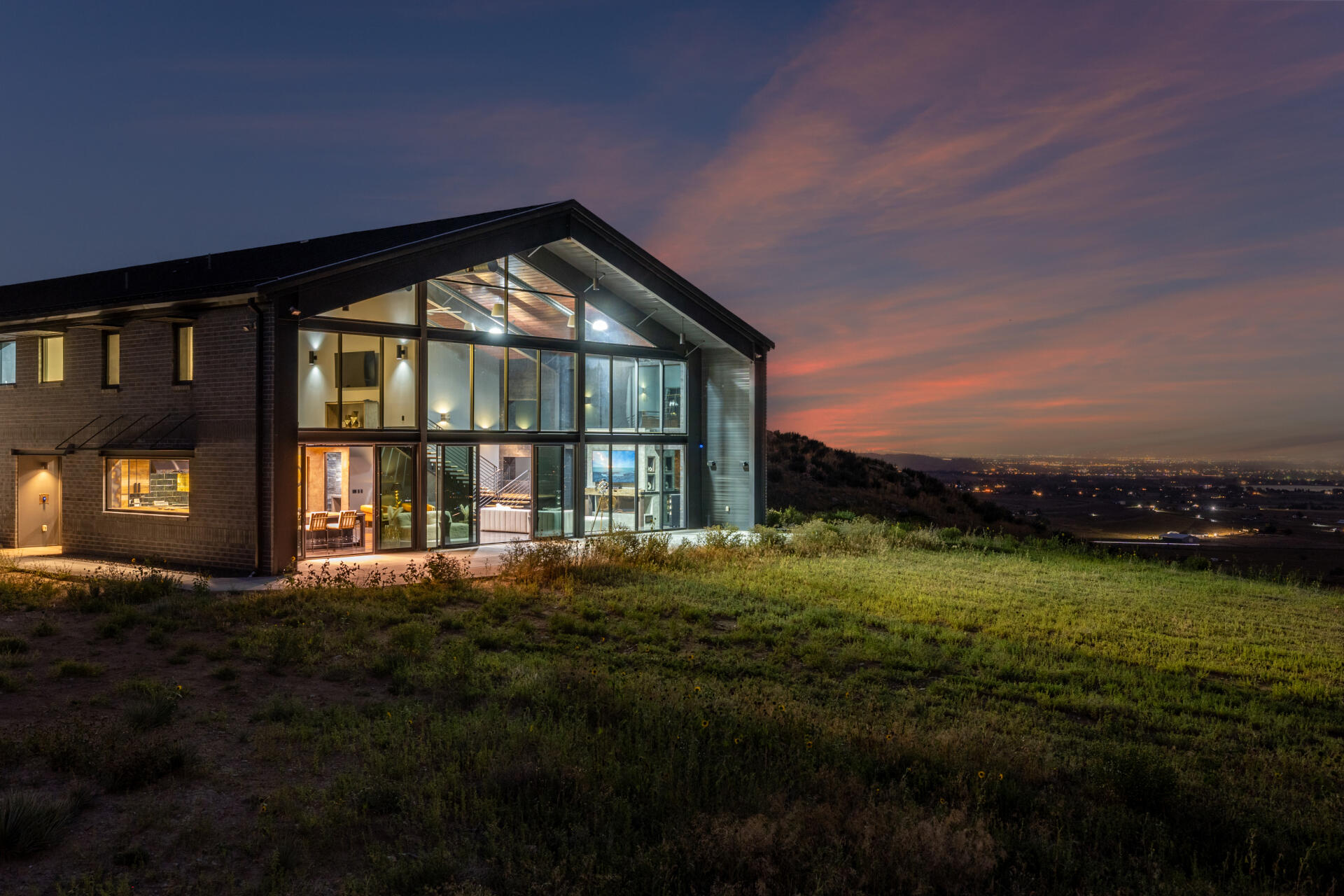Kiva House front yard at twilight